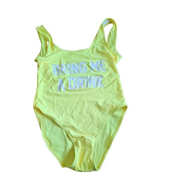 Neon yellow one piece Swimsuit Sz Small Bring me a drink - Picture 1 of 6